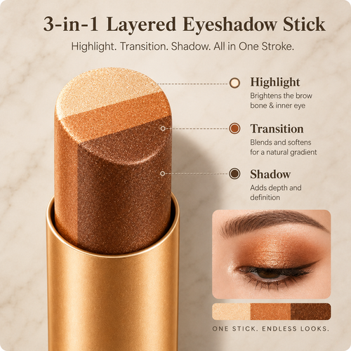 Three-color eyeshadow stick lazy pearl shimmer gradient contour highlight without smudging